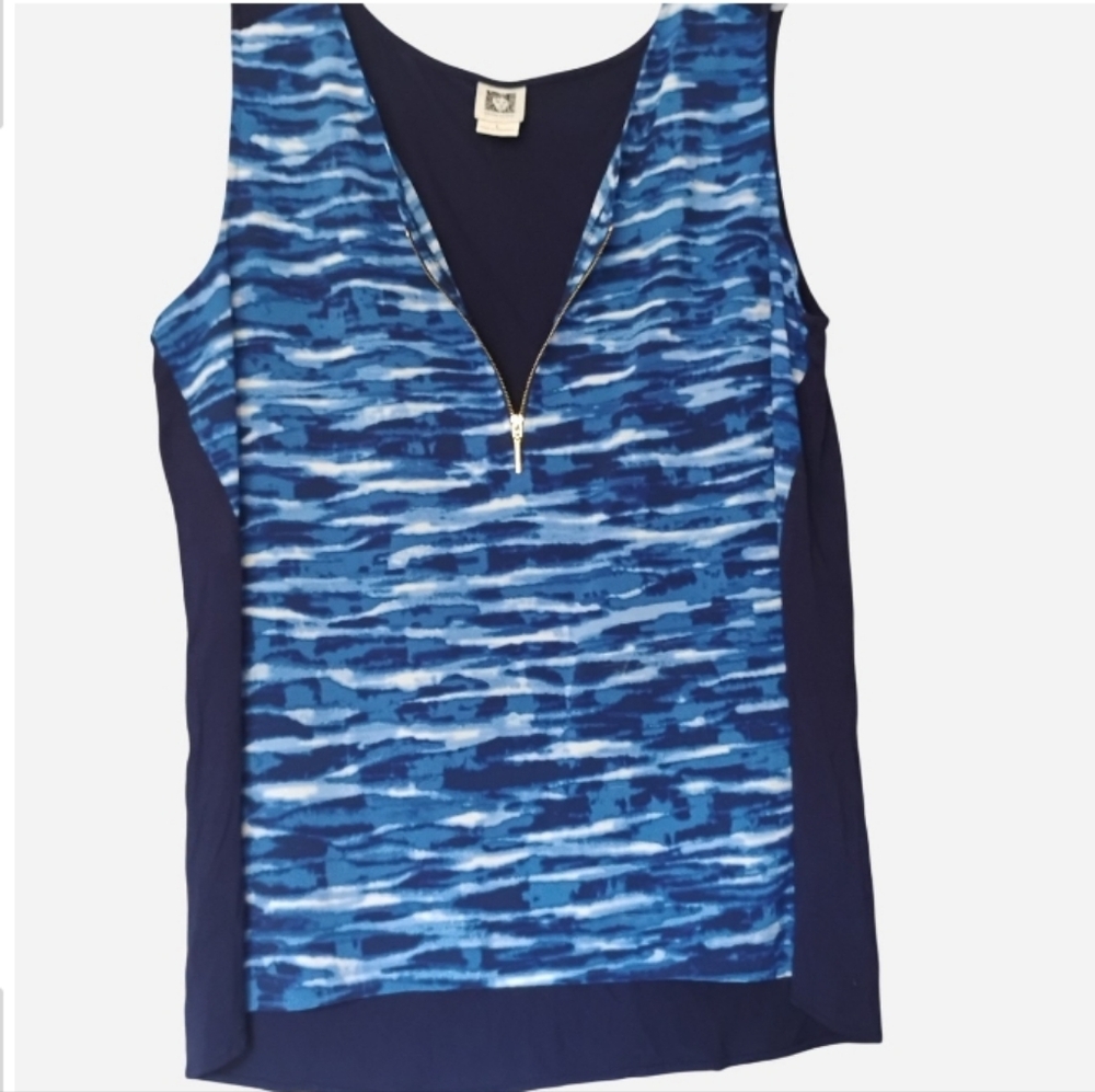 Anne Klein Navy and Blue Zip-Front Tank Top